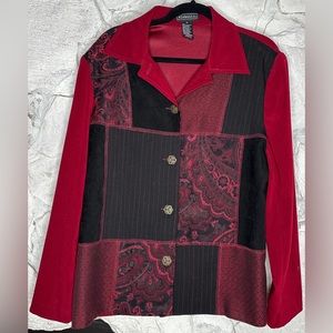 Elementz | Women’s Vintage Boho Cherry Red & Black Patchwork Jacket Size XL, VTG